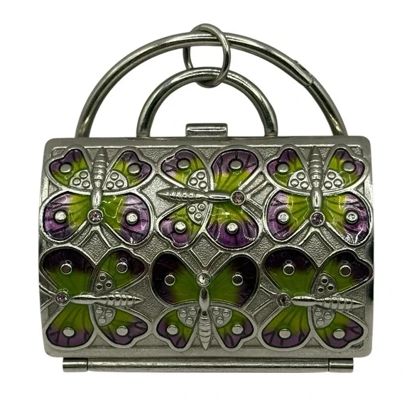 Neiman Marcus Butterfly Metal Purse Keychain Fob Pill Trinket Box Judith Leiber - Picture 1 of 16